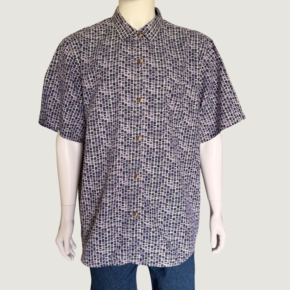 Tommy Bahama Mens Silk Mosaic Tile Print SS Button Down Shirt Purple Size XXL